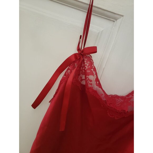Victorias Secret Angel Red Lace Satin Nightgown Slip Dress Bow Adjustable Straps - Picture 7 of 16